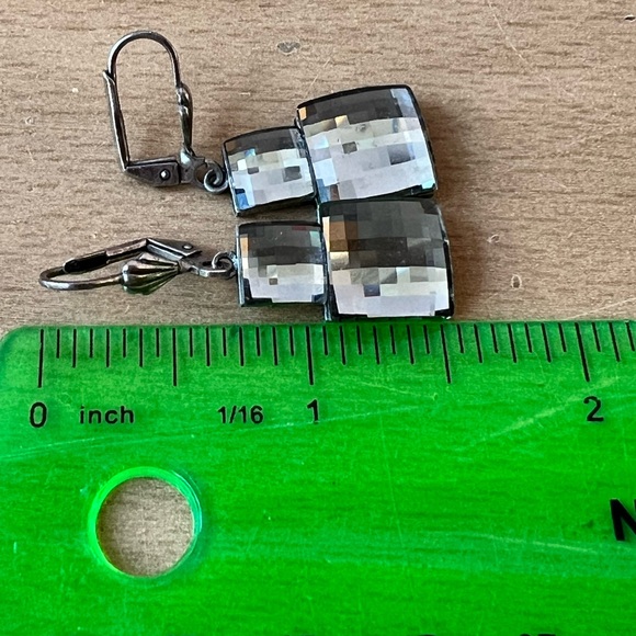 VINTAGE ANNE KOPLIK DESIGN MIRRORED FACETED GLASS DROP DANGLE EARRINGS LEVERBACK - Picture 6 of 16